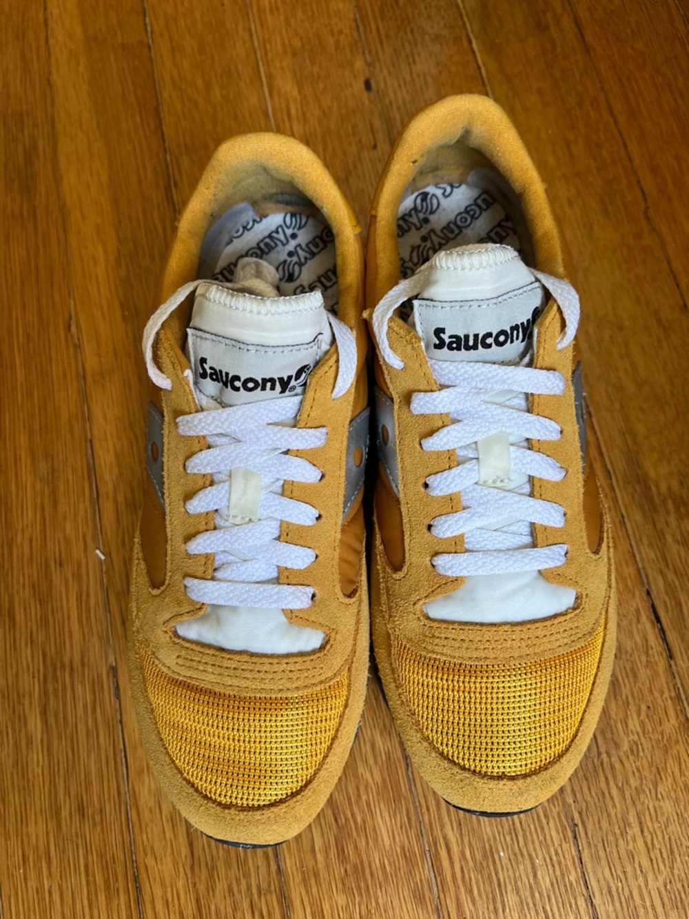 Saucony Jazz Originals Retro Suede and Textile Mustard Yellow Runner Sneakers - Picture 4 of 8